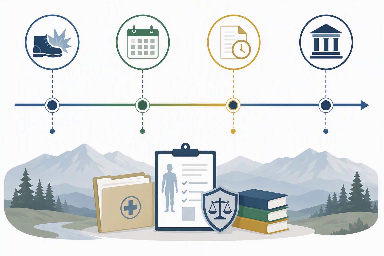 Editorial timeline showing the injury date, 60-month cutoff, 90-day early filing point, and five-year final petition deadline under Montana law