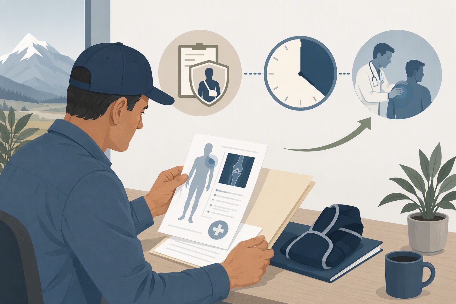 Montana worker reviewing workers’ compensation medical benefit documents